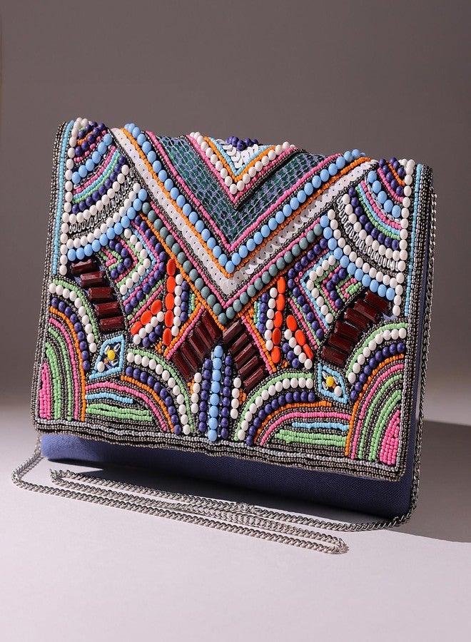 VOYLLA Boho Glam Beaded Party Clutch Bag For Women,Party,Wedding,Festive,Gift For Women & Girls - Image 2